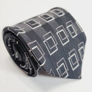 Bachrach Black Geometric Pattern Men's Silk Neck Tie Jacquard Fabric 58x3.75"